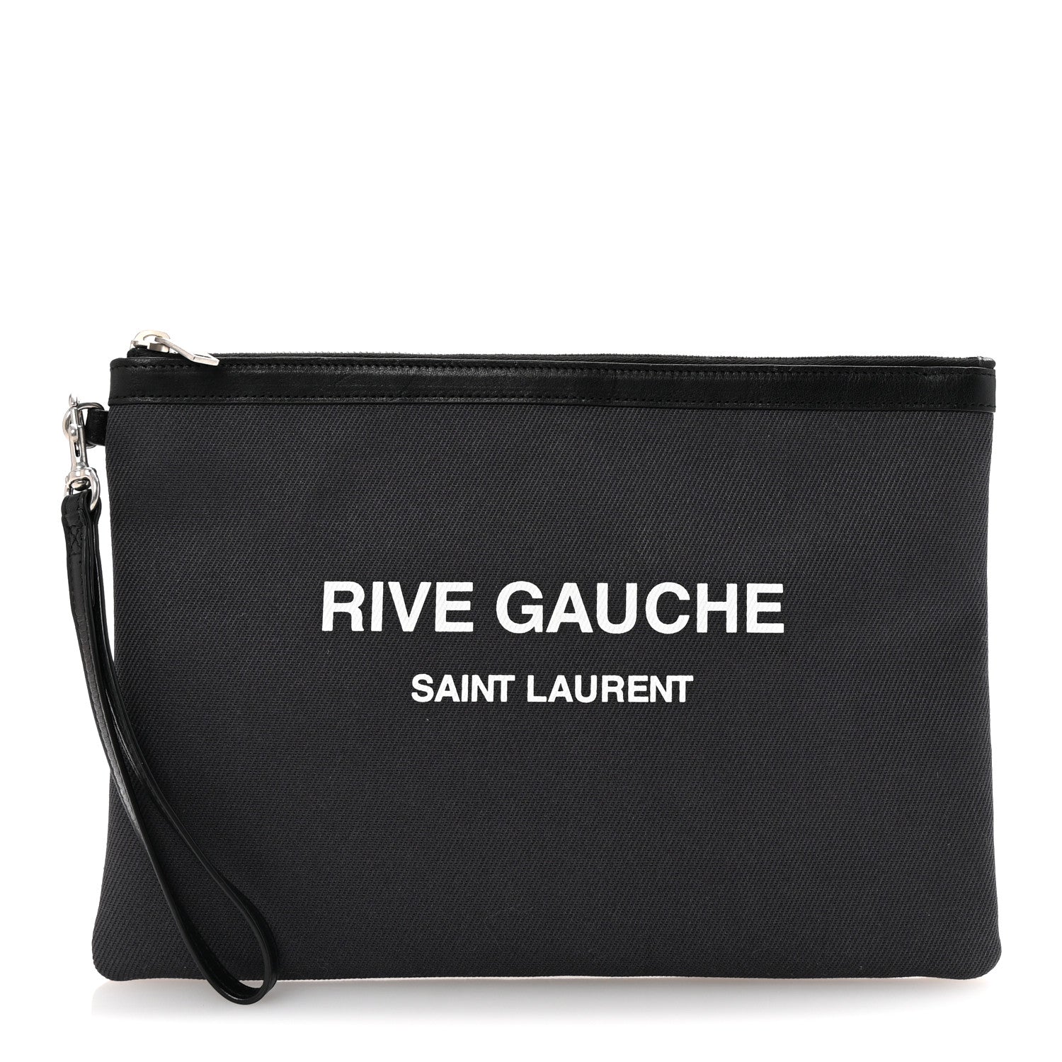 Saint Laurent Linen Canvas Rive Gauche Zipped Pouch Black 1 of 7