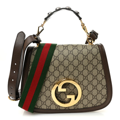 Gucci GG Supreme Monogram Textured Dollar Calfskin Web Medium Blondie Top Handle Shoulder Flap Bag Beige Ebony New Acero 1 of 10