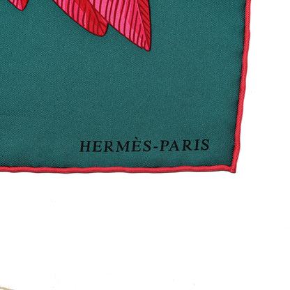 Hermes Silk Toucans De Paradis Scarf 90 Vert Fuchsia Rouge 4 of 5