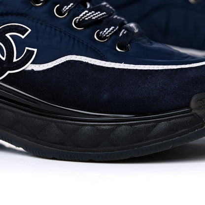 Chanel Fabric Calfskin Suede Womens CC Sneakers 37 Navy 8 of 13