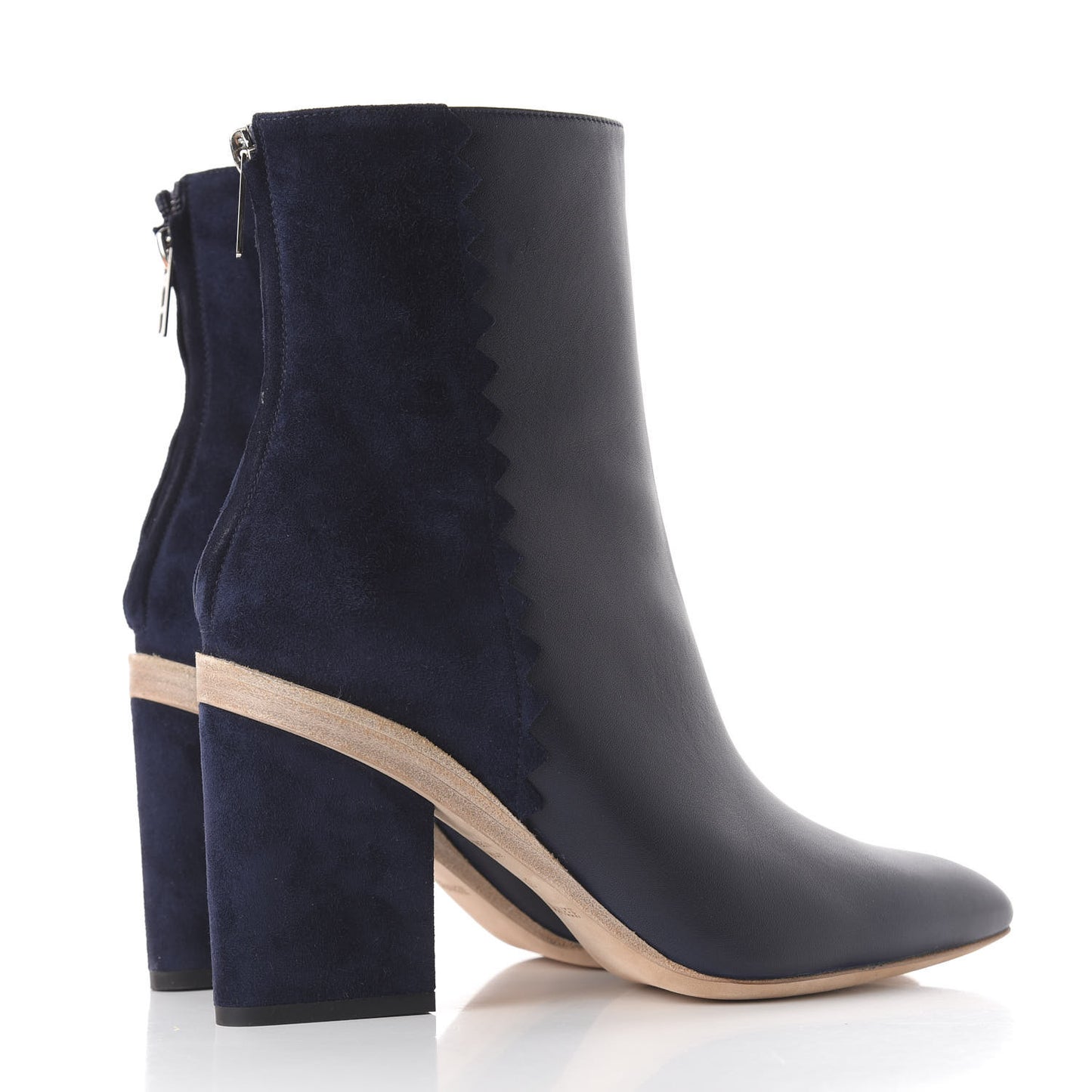Calfskin Velvet Goatskin Womens Proof Low Boot 37.5 Bleu Marine