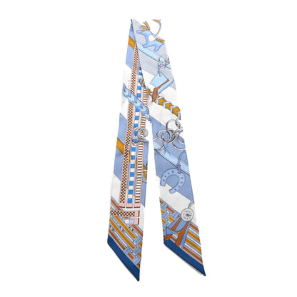 Hermes Silk Brides et Gris Twilly Gris Bleu Jean White Miel 2 of 5
