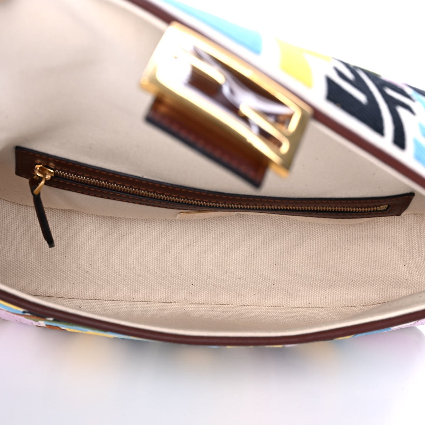 X SARA COLEMAN Canvas Vitello King Seta FF Fish Eye Embroidered Baguette Grezzo Multicolor Ghianda