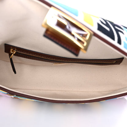 Fendi X SARA COLEMAN Canvas Vitello King Seta FF Fish Eye Embroidered Baguette Grezzo Multicolor Ghianda 5 of 13