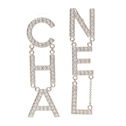 Chanel Crystal Cha-Nel Logo Drop Earrings Gold 1 of 5