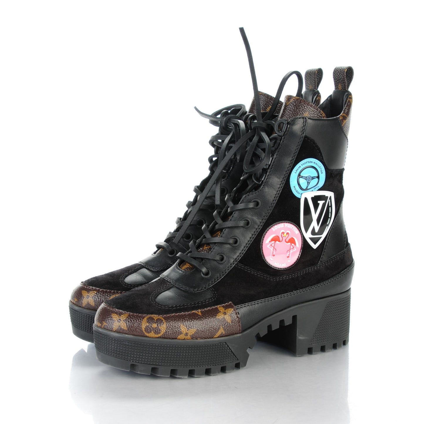 Suede Calfskin Monogram Checkpoint Platform Desert Boots 39 Black