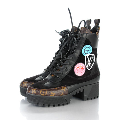 Louis Vuitton Suede Calfskin Monogram Checkpoint Platform Desert Boots 39 Black 3 of 7