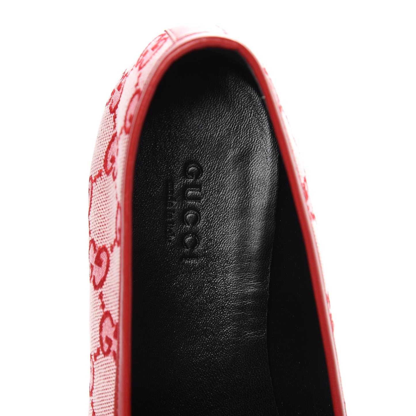 Canvas GG Monogram Horsebit Womens Jordaan Loafers 36.5 Gardenia Hibiscus Red