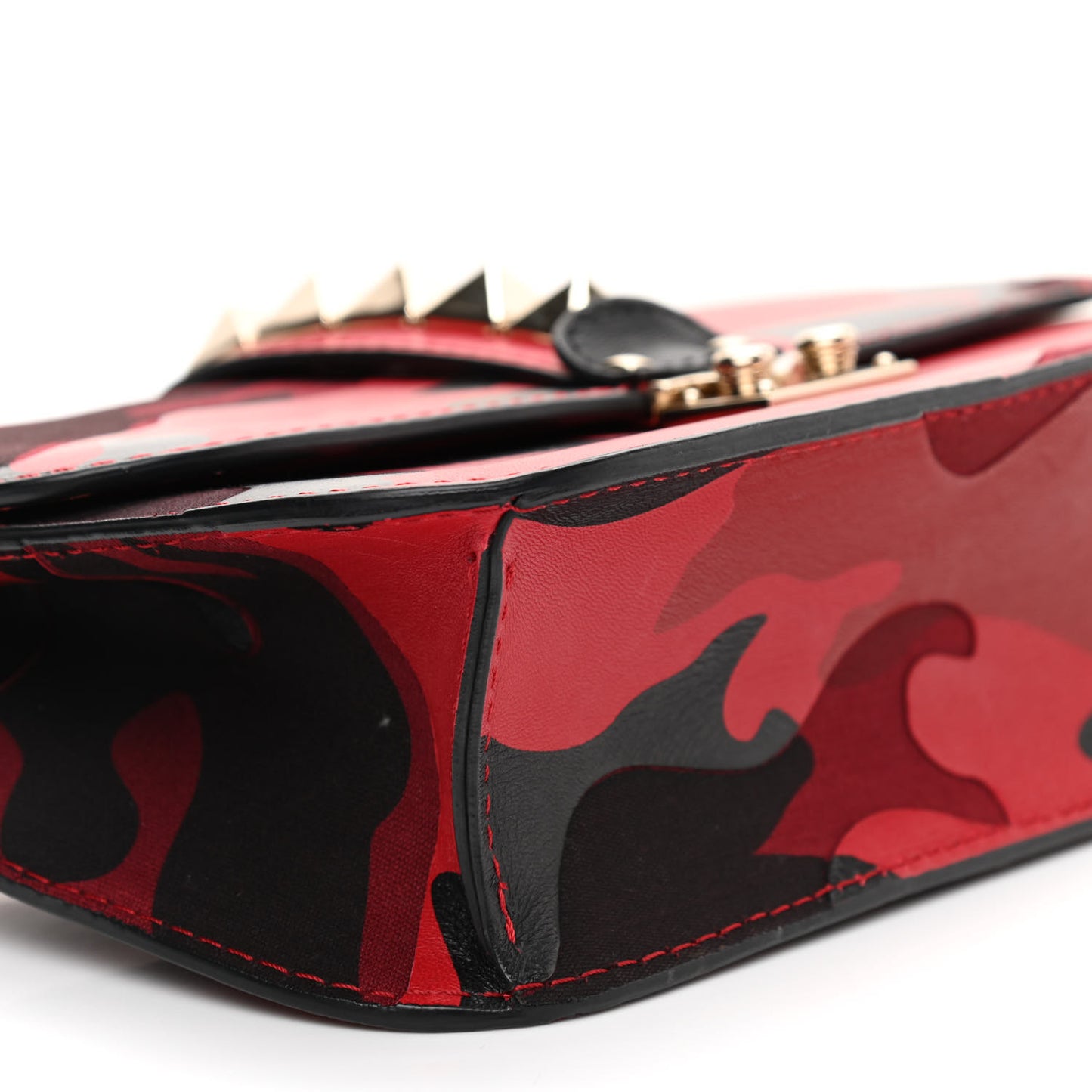 Nappa Canvas Camouflage Medium Glam Lock Rockstud Flap Red