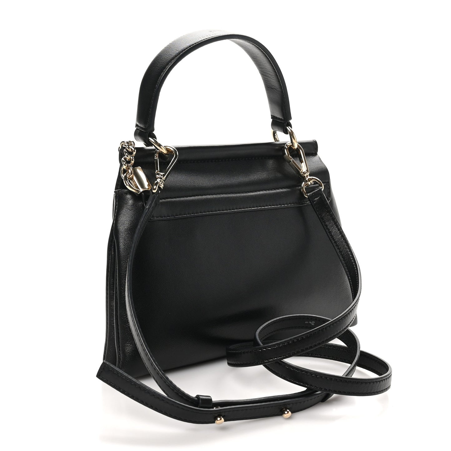 Lambskin Small Faye Top Handle Bag Black