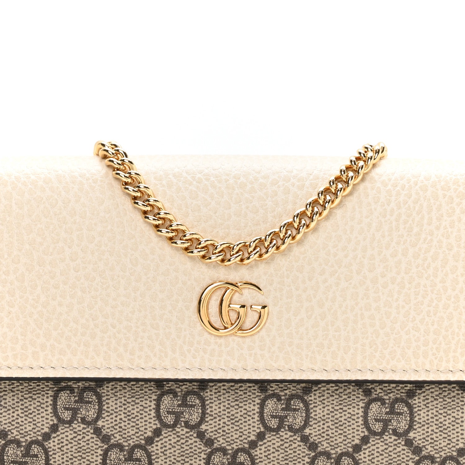 Gucci Dollar Calfskin GG Supreme Monogram Petite GG Marmont Wallet Chain Bag Mystic White Beige Ebony Mystic White Beige Ebony 7 of 9