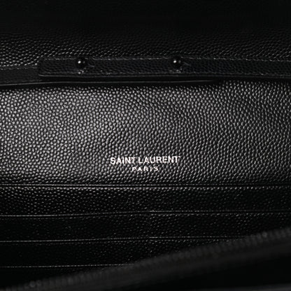 Saint Laurent Grain De Poudre Matelasse Chevron Monogram Chain Wallet Black 6 of 8