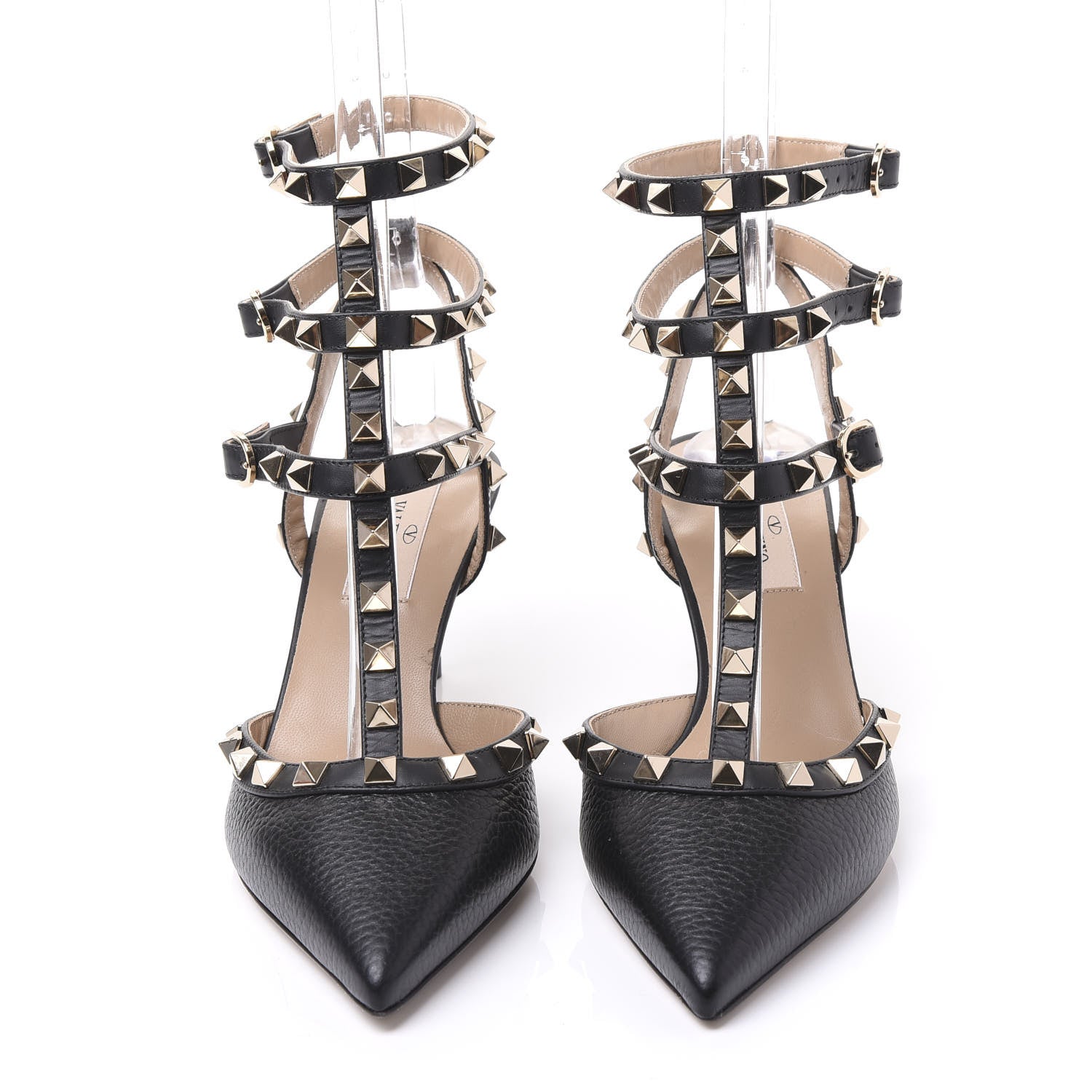 Valentino Garavani Pebbled Calfskin Rockstud Ankle Strap 65mm Pumps 37 Black 3 of 9