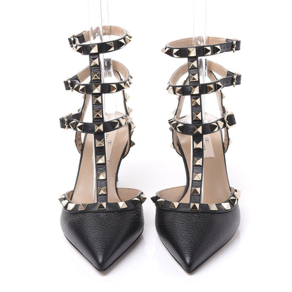 Valentino Garavani Pebbled Calfskin Rockstud Ankle Strap 65mm Pumps 37 Black 3 of 9