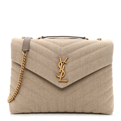 Saint Laurent Linen Y Quilted Monogram Medium Loulou Chain Satchel Natural Taupe 1 of 11