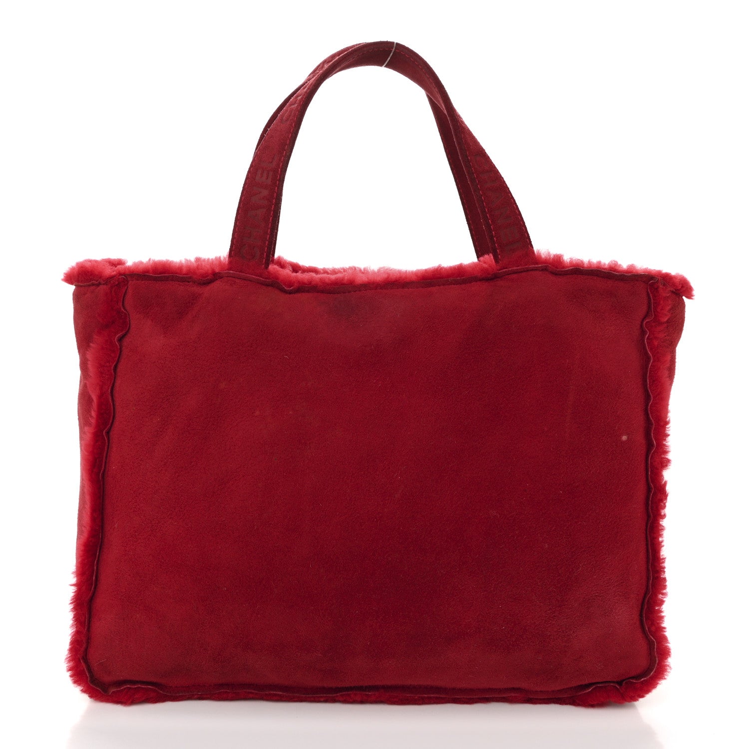 Chanel Suede Shearling Fur Handbag Red 1 of 14