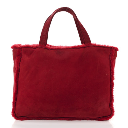 Chanel Suede Shearling Fur Handbag Red 1 of 14