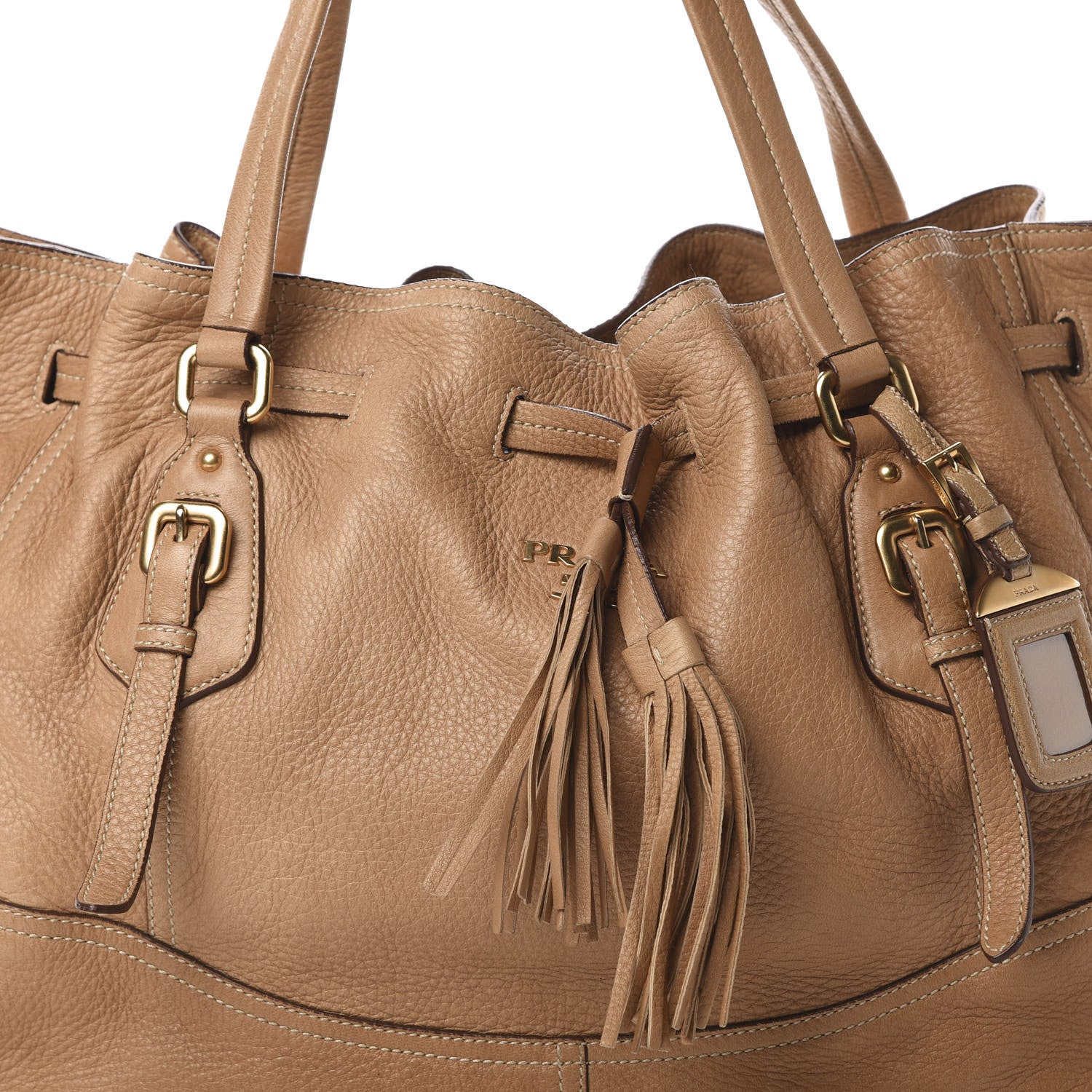 Prada Cervo Drawstring Shopping Bag Naturale 8 of 18