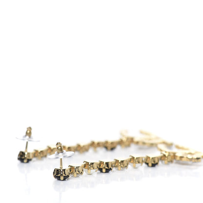 Chanel Resin Crystal Pearl CC Long Drop Earrings Gold Black 3 of 5