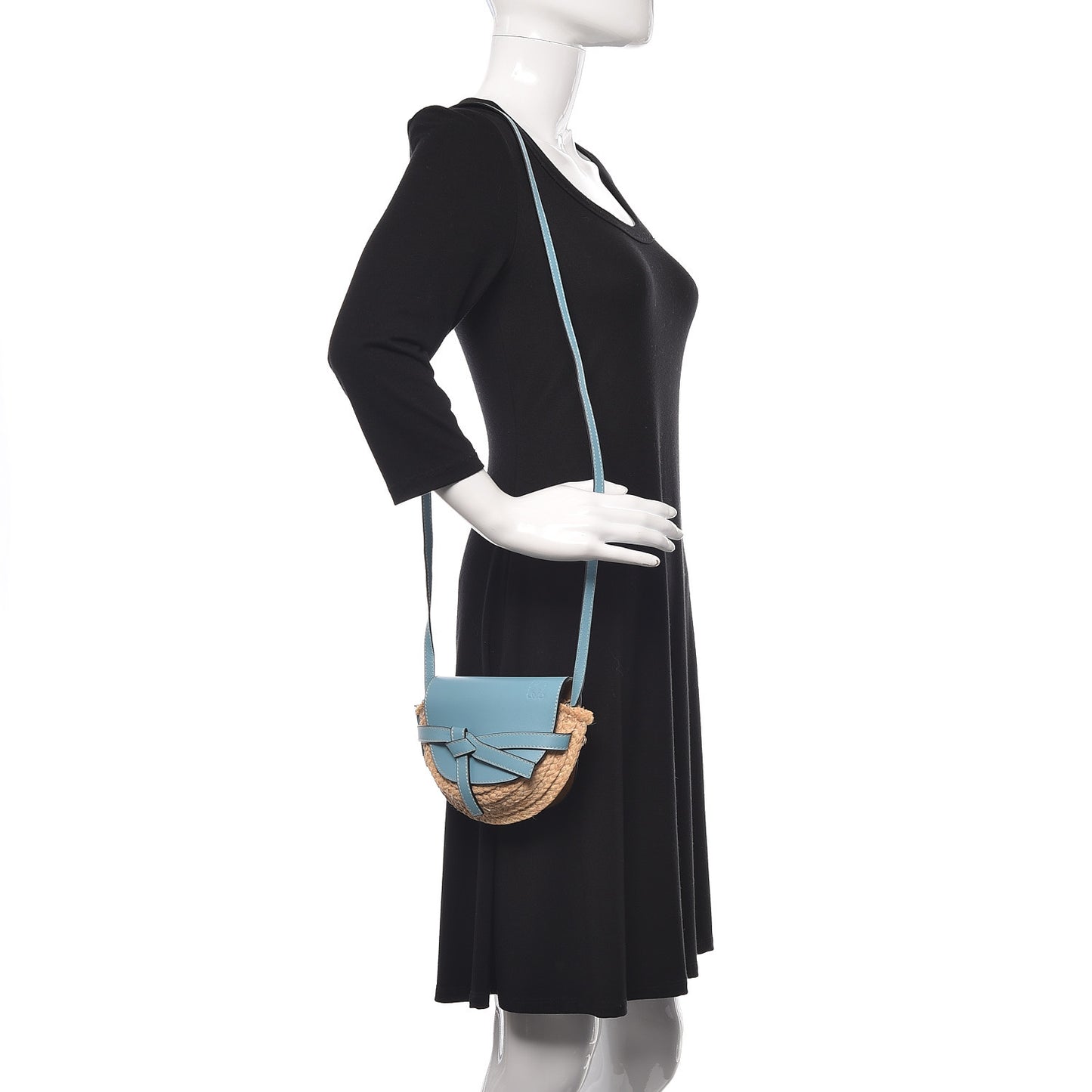Calfskin Raffia Mini Gate Crossbody Bag Light Blue Natural