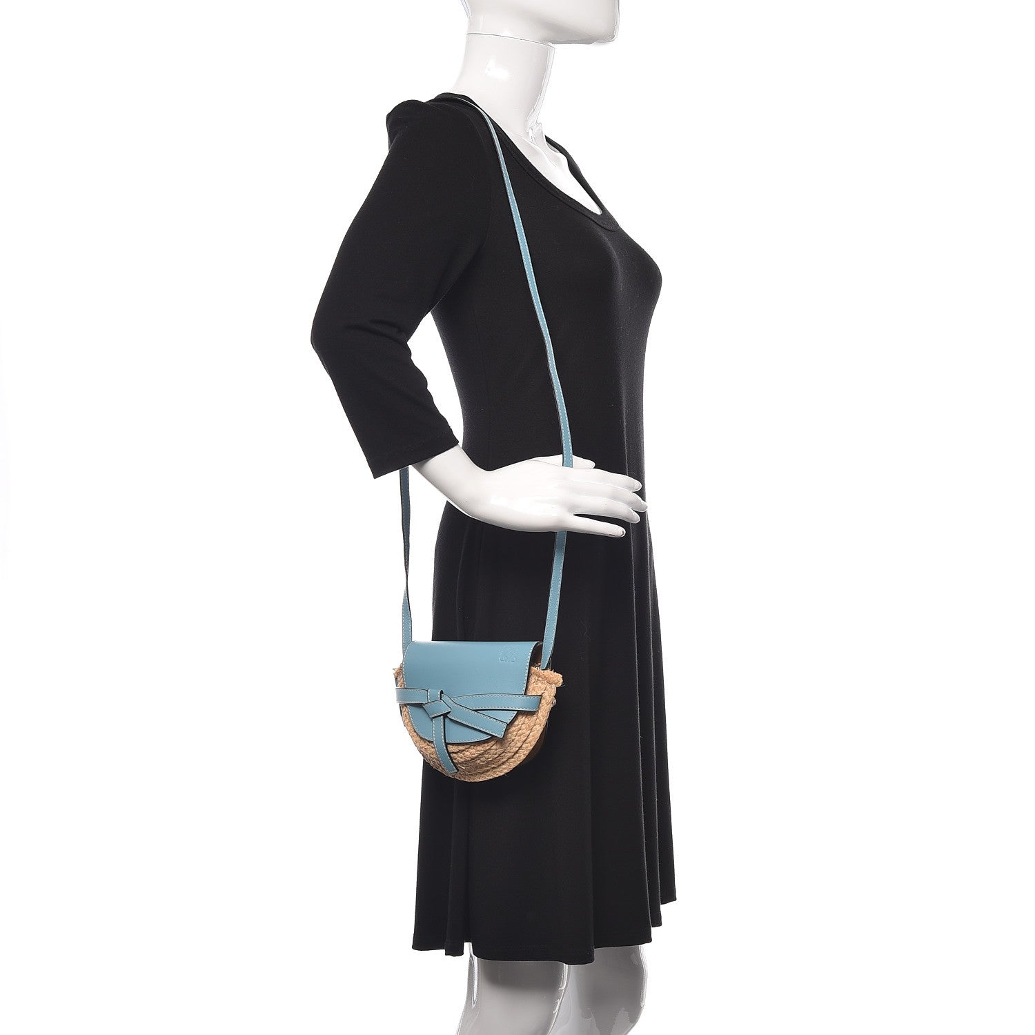 Loewe Calfskin Raffia Mini Gate Crossbody Bag Light Blue Natural 2 of 10