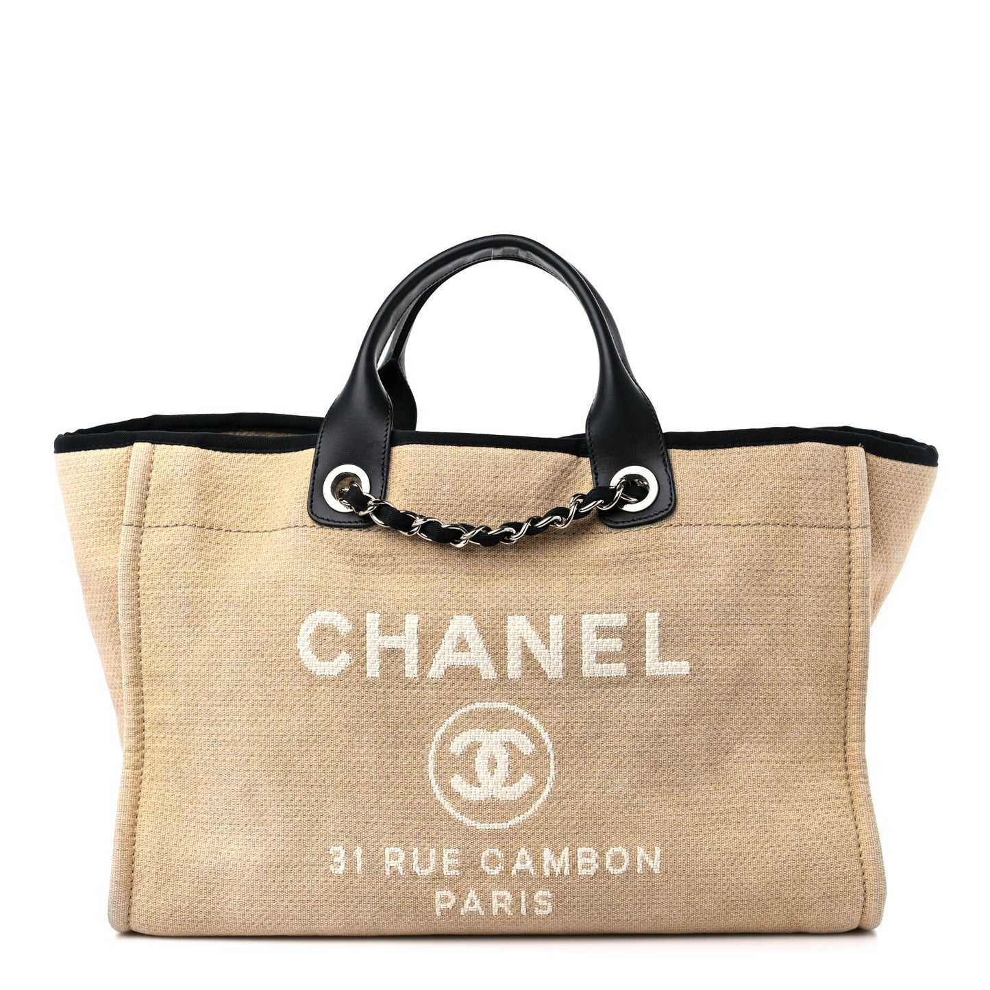 Canvas Medium Deauville Tote Beige Black