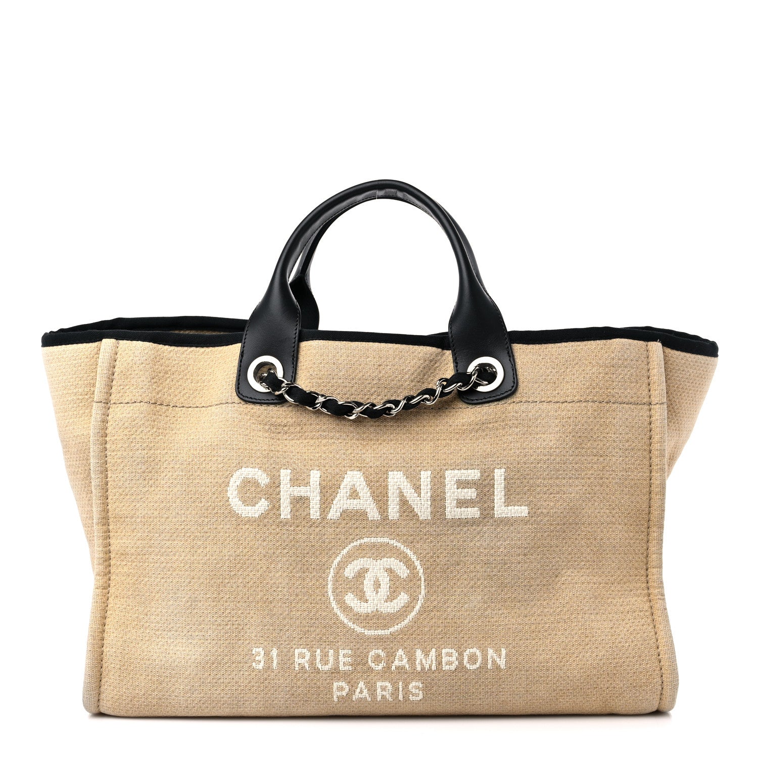 Chanel Canvas Medium Deauville Tote Beige Black 1 of 13