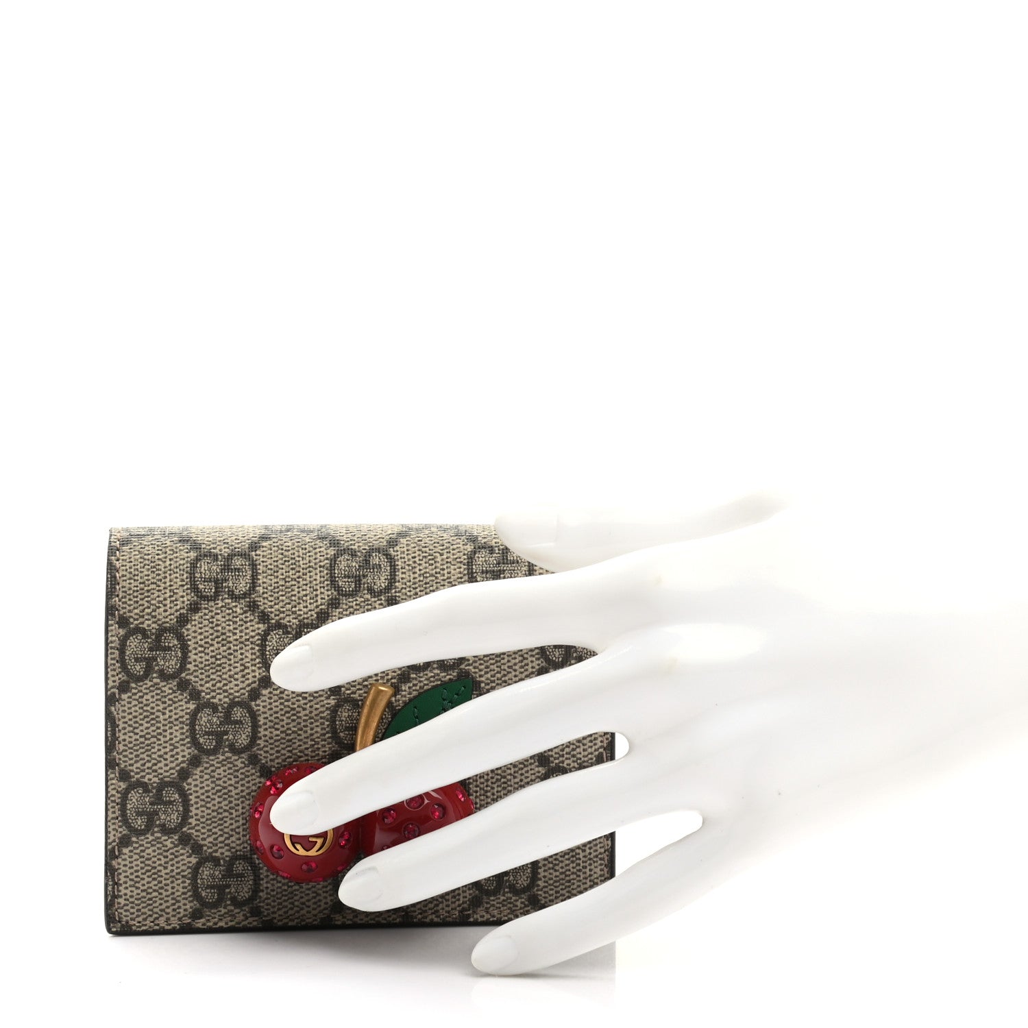 Gucci GG Supreme Monogram Cherry Embellished Card Case Wallet Hibiscus Red 2 of 8