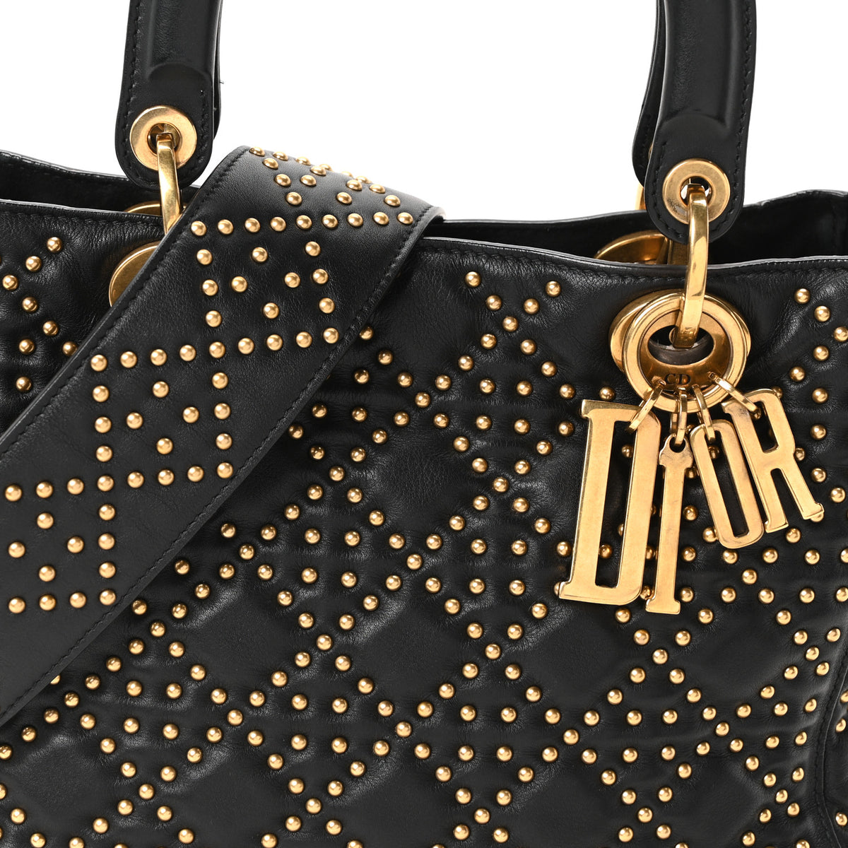 Calfskin Cannage Studded Medium Supple Lady Dior Black