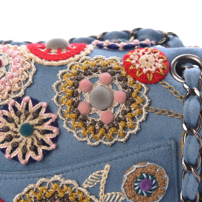 Chanel Felt Flower Embroidered Medium Double Flap Blue Multicolor 11 of 12