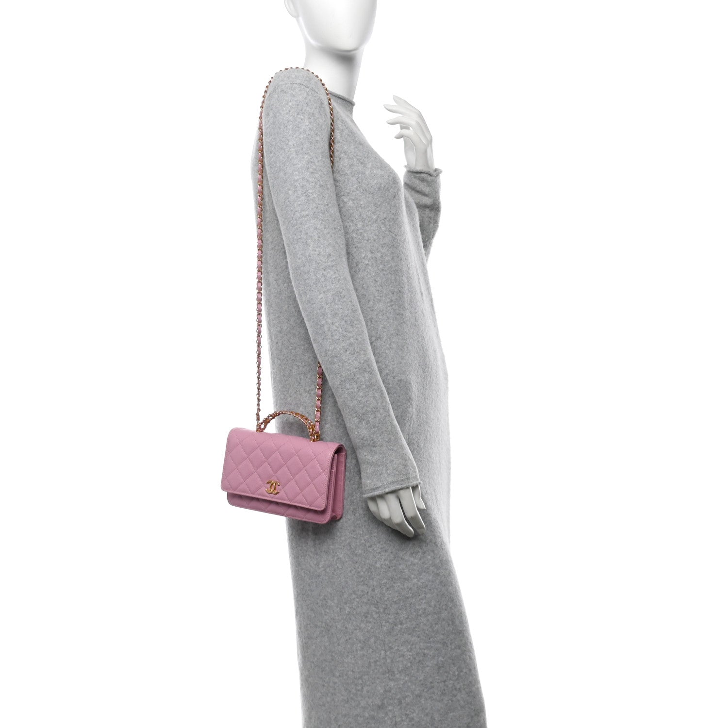 Chanel Shiny Caviar Quilted Pick Me Up Wallet On Chain WOC Pink 2 of 12