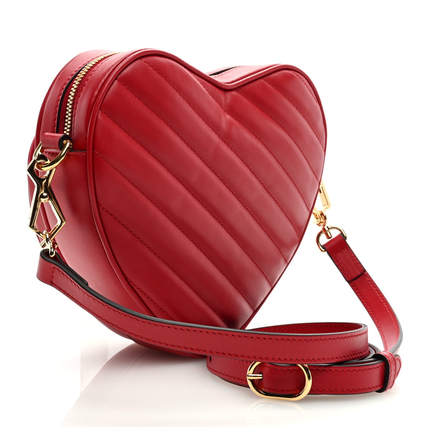 Gucci Calfskin Matelasse Diagonal Mini Interlocking G Heart Shoulder Bag Hibiscus Red 3 of 7