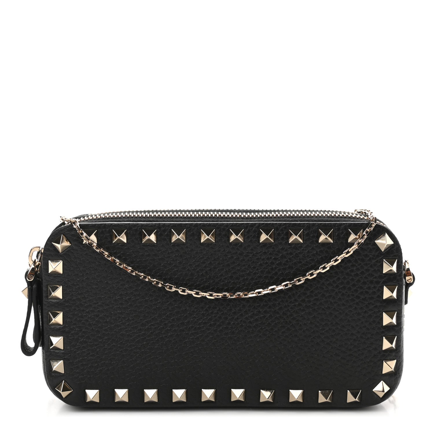 Valentino Garavani Pebbled Calfskin Rockstud Double Zip Camera Crossbody Bag Black 1 of 10