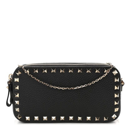 Valentino Garavani Pebbled Calfskin Rockstud Double Zip Camera Crossbody Bag Black 1 of 10