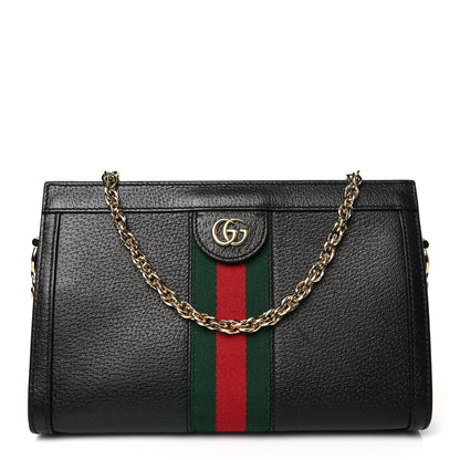 Gucci Calfskin GG Web Small Ophidia Chain Shoulder Bag Black 1 of 9