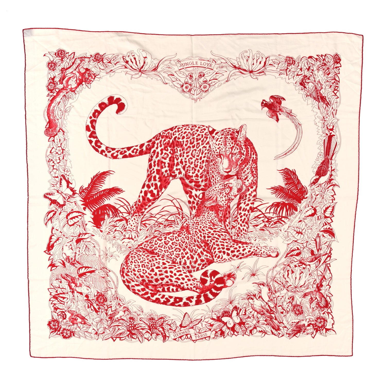 Hermes Cashmere Silk Jungle Love Tattoo Shawl 140 White Rouge 1 of 5