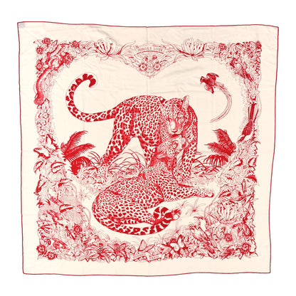 Hermes Cashmere Silk Jungle Love Tattoo Shawl 140 White Rouge 1 of 5