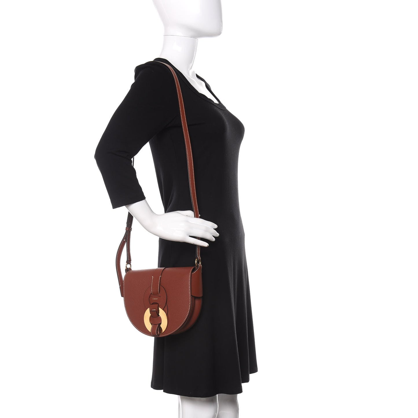 Grained Calfskin Small Darryl Saddle Crossbody Bag Sepia Brown