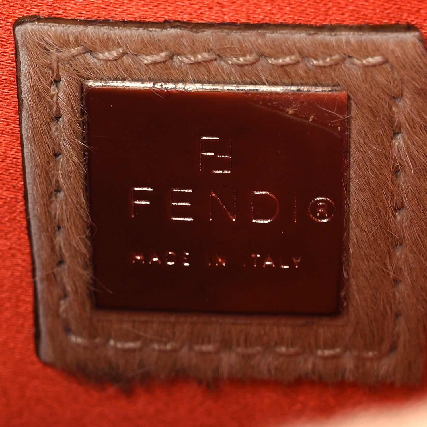 Fendi Calf Hair Bicolor Mini Front Buckle Shoulder Bag Light Brown Orange 6 of 13