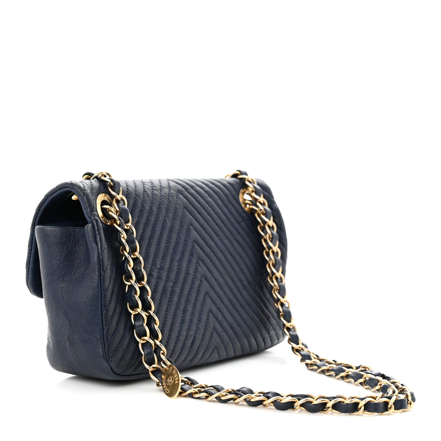 Calfskin Chevron Quilted Small Surpique Flap Navy