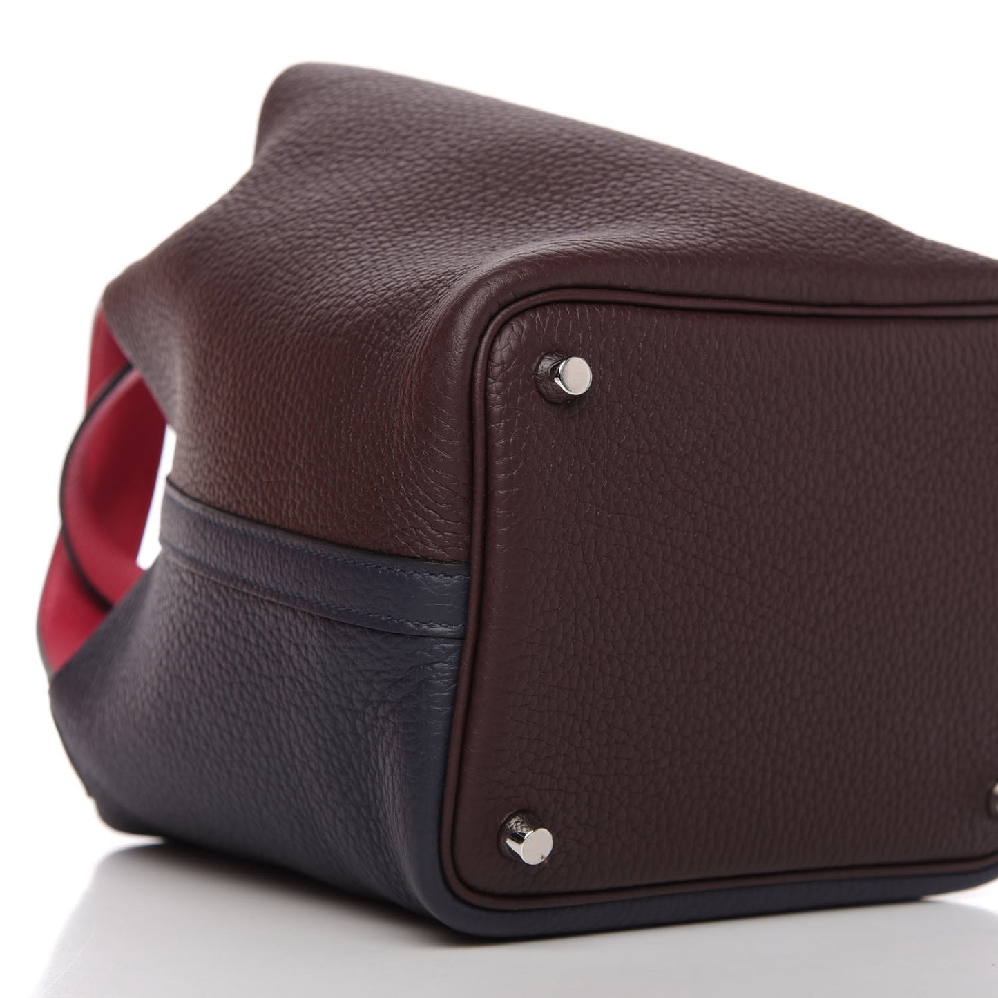 Taurillon Clemence Casaque Picotin Lock 18 PM Bleu Nuit Rouge Sellier Framboise