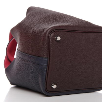 Hermes Taurillon Clemence Casaque Picotin Lock 18 PM Bleu Nuit Rouge Sellier Framboise 7 of 11