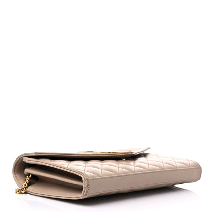 Saint Laurent Grain De Poudre Mixed Matelasse Triquilt Monogram Chain Wallet Dark Beige 4 of 16