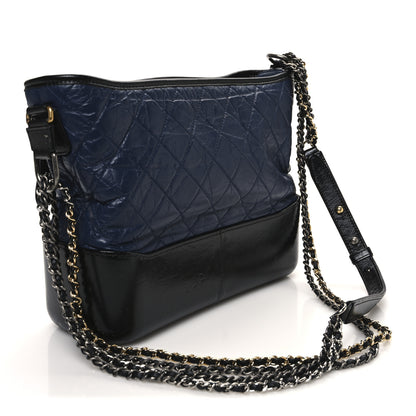Chanel Aged Calfskin Quilted Medium Gabrielle Hobo Navy Black 3 of 11