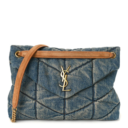 Saint Laurent Denim Quilted Toy Loulou Puffer Monogram Chain Satchel Blue Cinnamon 1 of 10