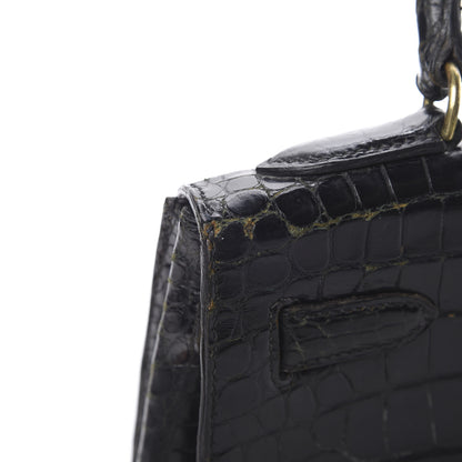 Hermes Shiny Porosus Crocodile Kelly Sellier 32 Black 46 of 50