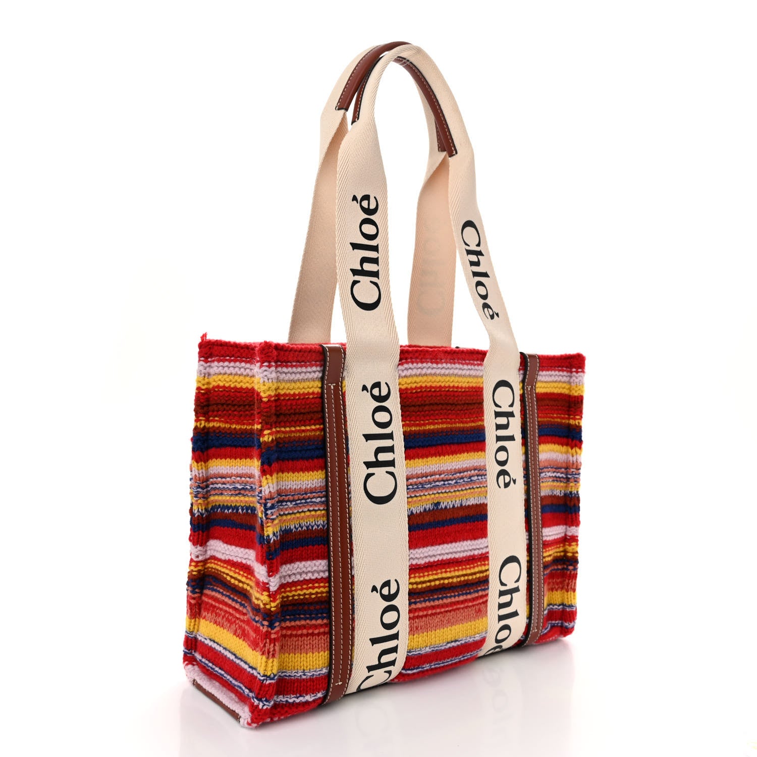 Chloe Knit Calfskin Medium Woody Ribbon Tote Red Multicolor 3 of 10