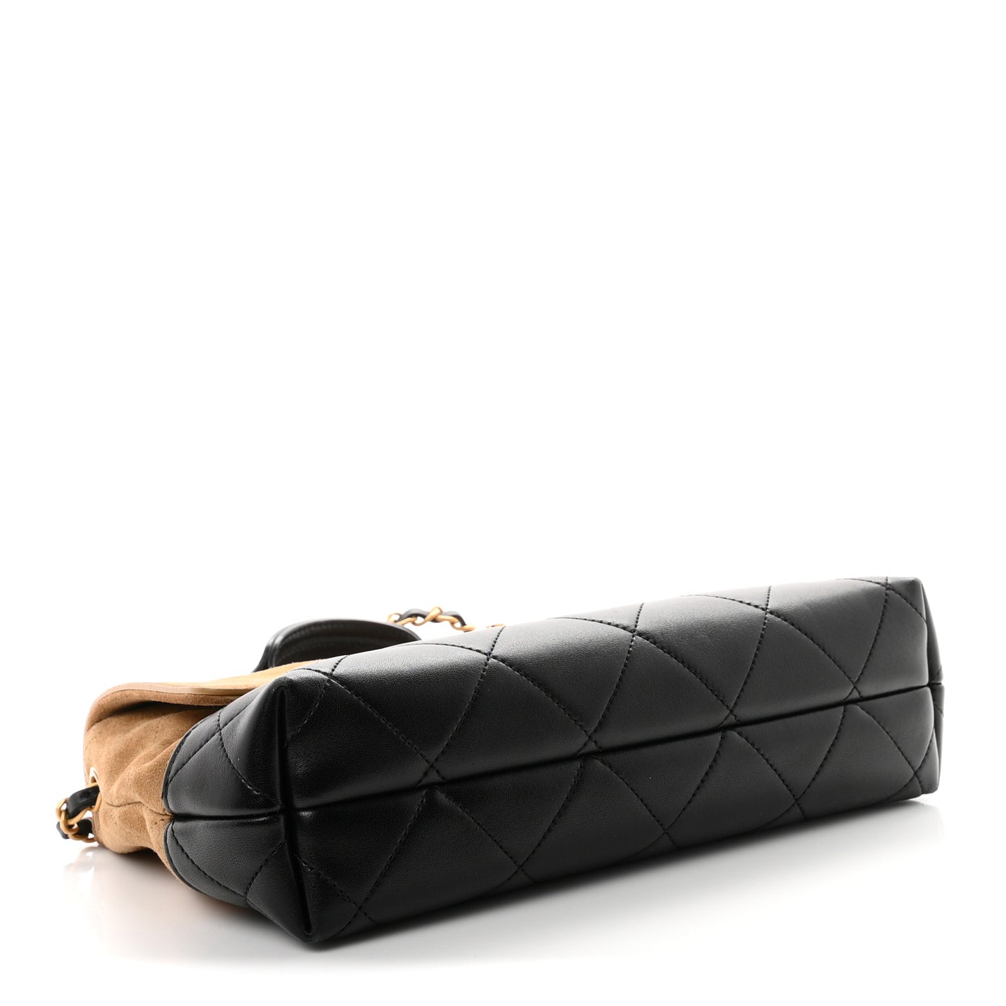 Suede Calfskin Shiny Lambskin Quilted Coco Base Flap Top Handle Bag Beige Black