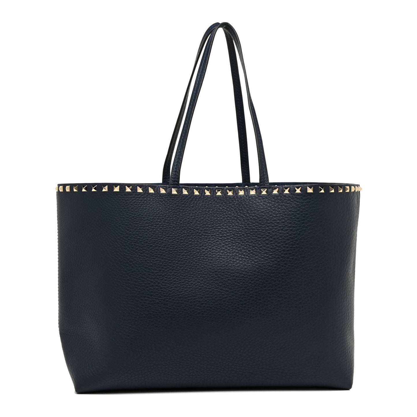 Grained Calfskin Rockstud Shoulder Tote Marine