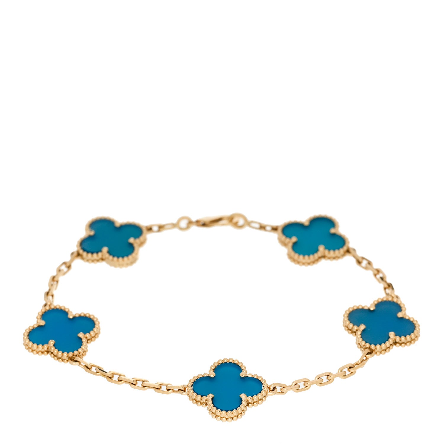 Van Cleef & Arpels 18K Yellow Gold Blue Agate 5 Motifs Vintage Alhambra Bracelet 1 of 4